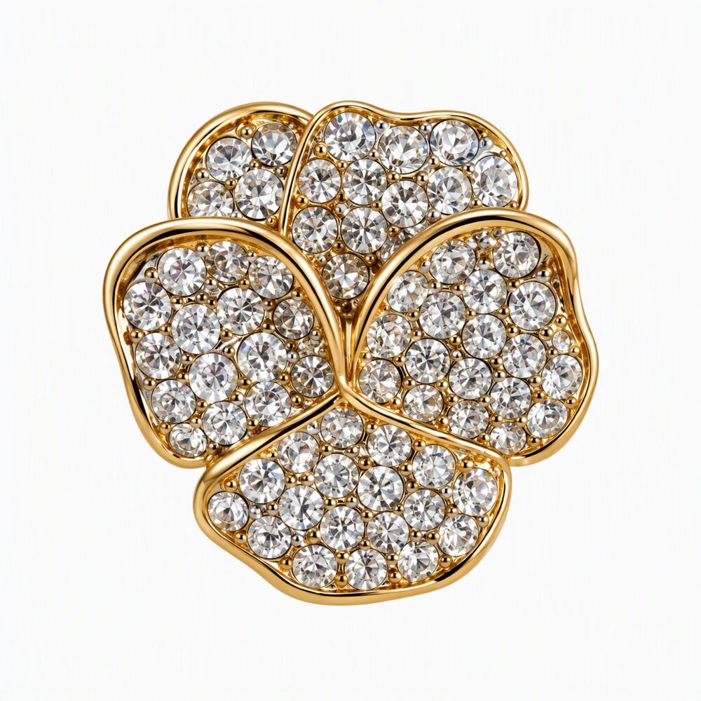 VTG Retro Signed Avon Smithsonian Pave Crystal Pansy Flower Floral Brooch Pin